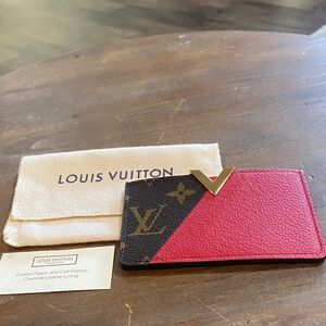 Louis Vuitton red and Brown Card Holder. With pouch